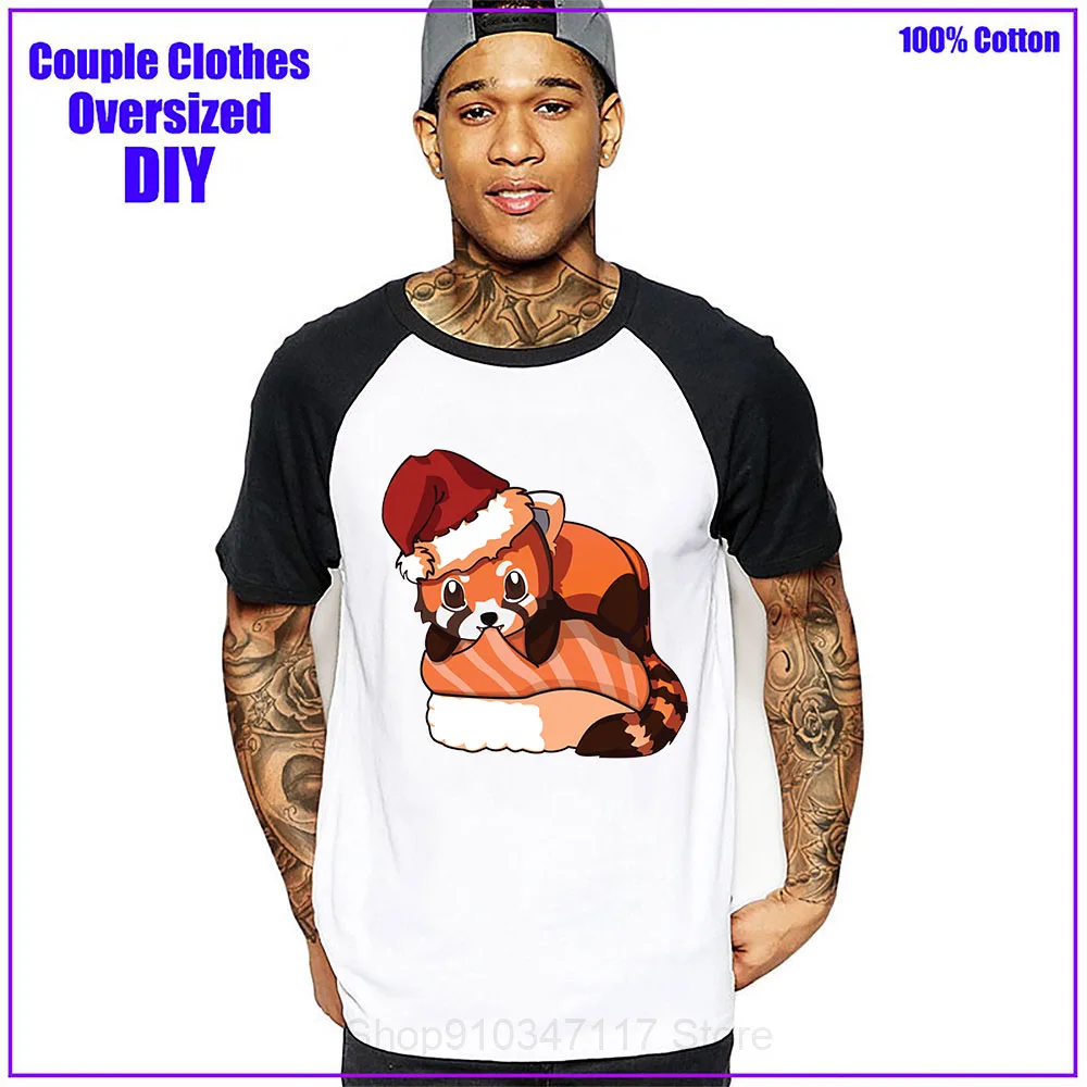 Red Panda Salmon Sushi Christmas Men tshirt 100% cotton t-shirt summer vintage hombre graphic clothing funny dropshipping | Мужская