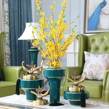 Китайская керамическая коробка для зеленого чая, фарфоровые бутылки, банки для хранения, декоративная ваза с металлической медной крышкой из бамбукового листа