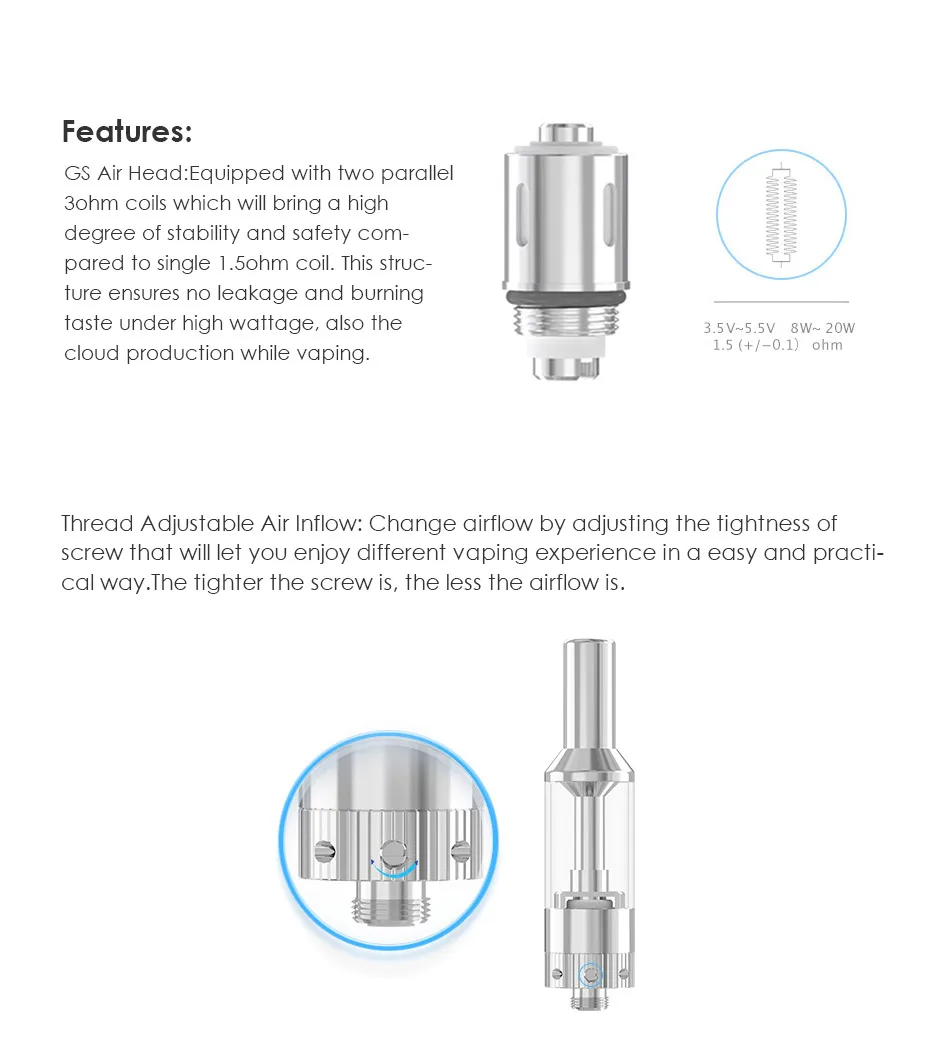 5 шт./упак. Eleaf GS катушки 0.75ohm 1.5ohm катушки для GS Air 2 бак распылитель пара Eleactronic сигареты сердцевина распылителя