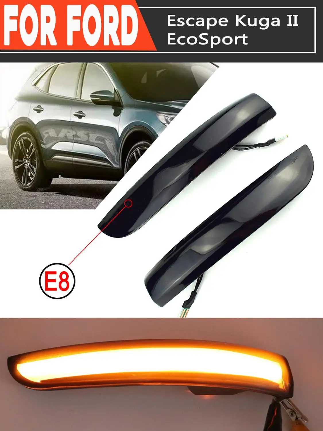 

For Ford Escape Kuga II EcoSport 2013 - 2019 Sequential Scroll Mirror Indicator LED Lamp Dynamic Turn Signal Light