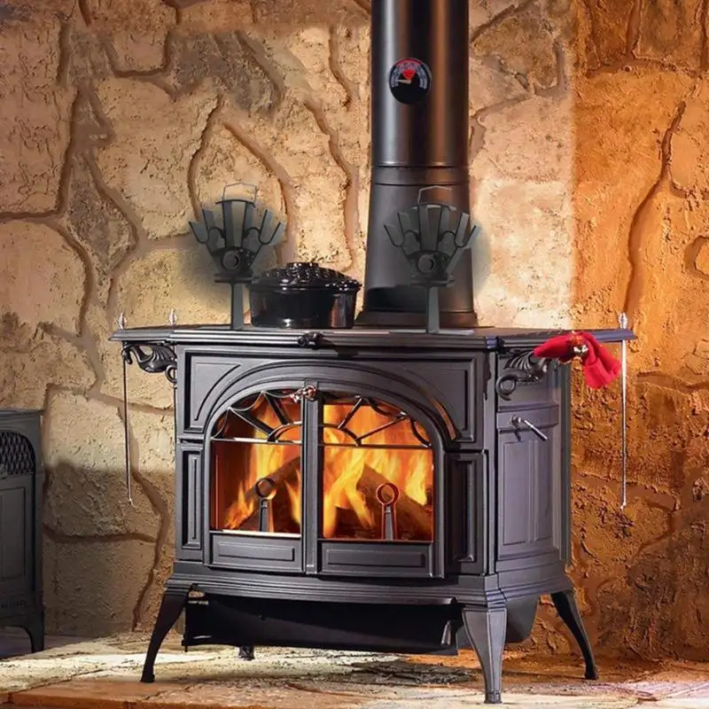 Черный камин 4 лопасти вентилятор для печи, работающий от тепловой энергии komin древесины горелки экологически чистые тихий вентилятор дома эффективное распределение тепла