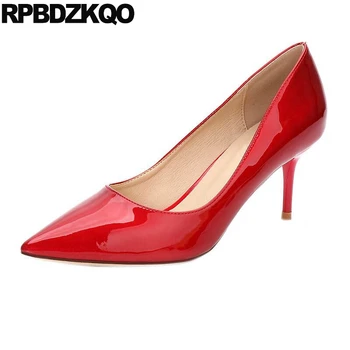 

2019 scarpin medium heels women patent leather shoes pumps size 4 34 pointed toe green 33 slip on fashion high wine red 3 inch