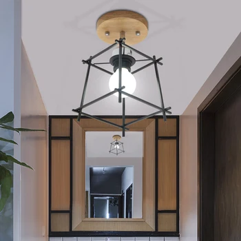 

Artpad Industrical Metal Ceiling Light Black White with Wood Base for Indoor Home Corridor Aisle Entrance Lighting Ceiling Lamp