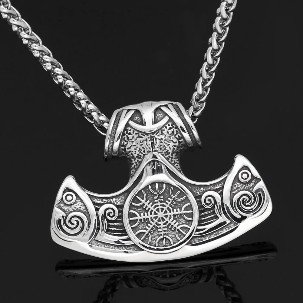 Мужская подвеска в виде топора из нержавеющей стали mamen viking vegvisir amulet|Ожерелья с