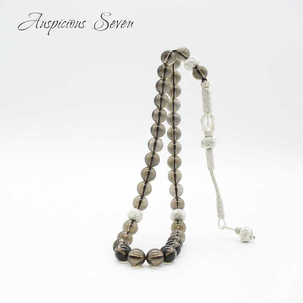 

Muslim Prayer Beads /Natural Tea Crystal (Smoky Quartz) 33 Tasbih Islamic /1000 Silver Tassel / Islamic Prayer Beads /TDNS-006