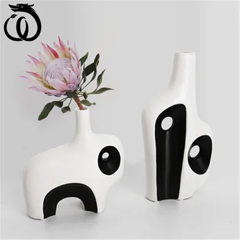 

WU CHEN LONG Nordic Minimalist Creative Vase Home Decor Living Room Dining Tabletop Black And White Flower Arrangement A2344