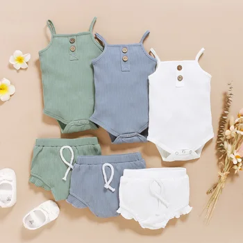 

Knitted Newborn Girl Boy Clothes Set Summer 2 Piece Baby Girl Outfits Romper + Shorts Cute Newborn Boy Clothing Set D30