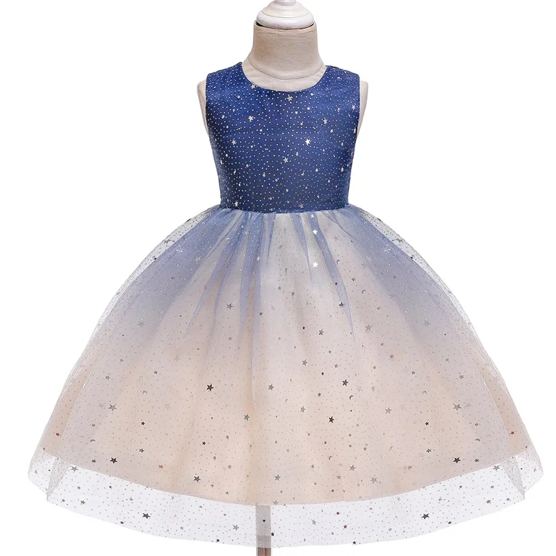 

Formal Girls Party Dress Gradient Mesh Tutu Dress Wedding Carnival Sleeveless Princess Dresses For Girl Sequined Star Print Gown