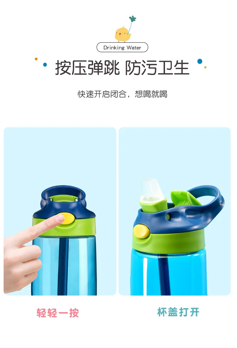 480ML Kids Water Cup Creative Safe Baby Feeding Cups With Straws Leakproof Water Bottles Outdoor Portable Children's Cups