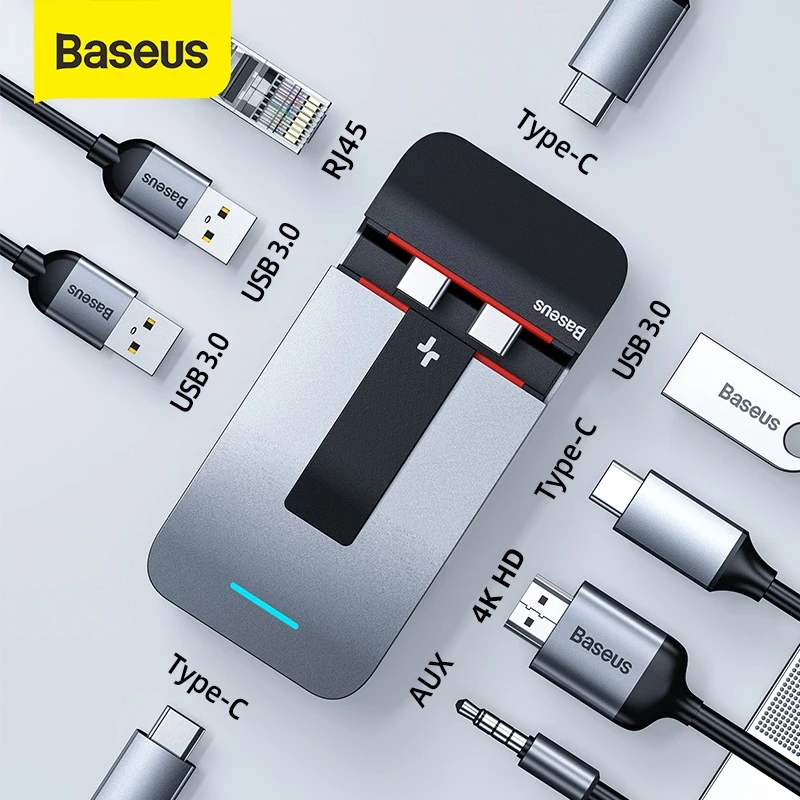 Baseus 9 Port USB C HUB for MacBook Pro Type C HUB to 4KHD RJ45 Jack 3.5 Multi USB 3.0