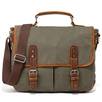 

Vintage Canvas Bag Briefcase Europe And America Shoulder Messenger Bag ArmyGreen