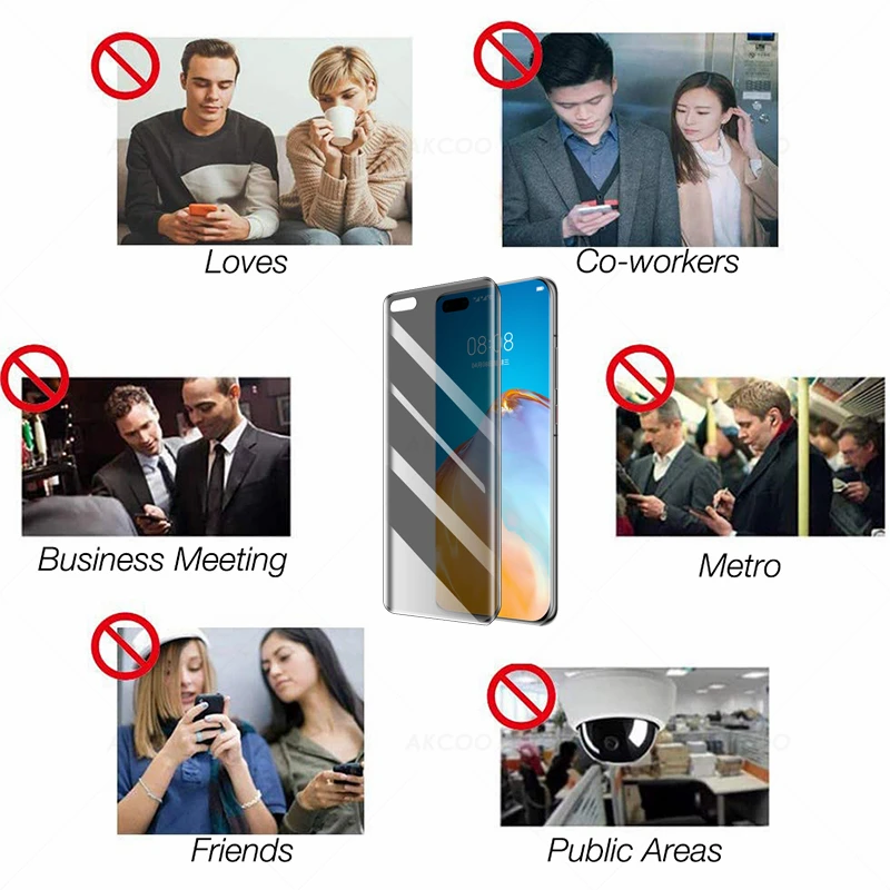 Защитное стекло Akcoo P40 Pro анти шпионское УФ с полным покрытием закаленное для Huawei
