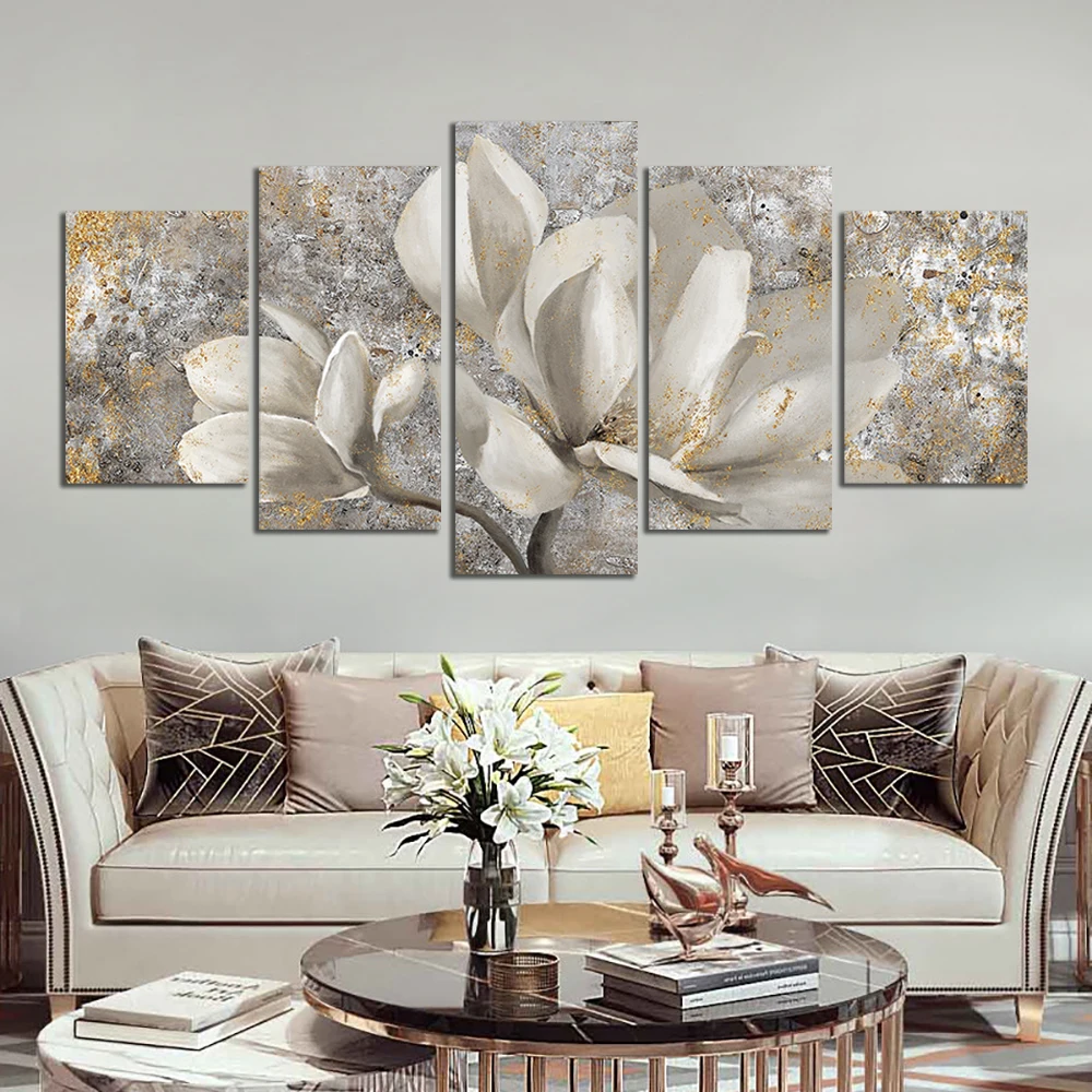 

Abstract 5pcs Set Flowers Painting With Gold Foil 100% Hand Painted Oil Painting On Canvas Modern Wall Art For Living Room Decor