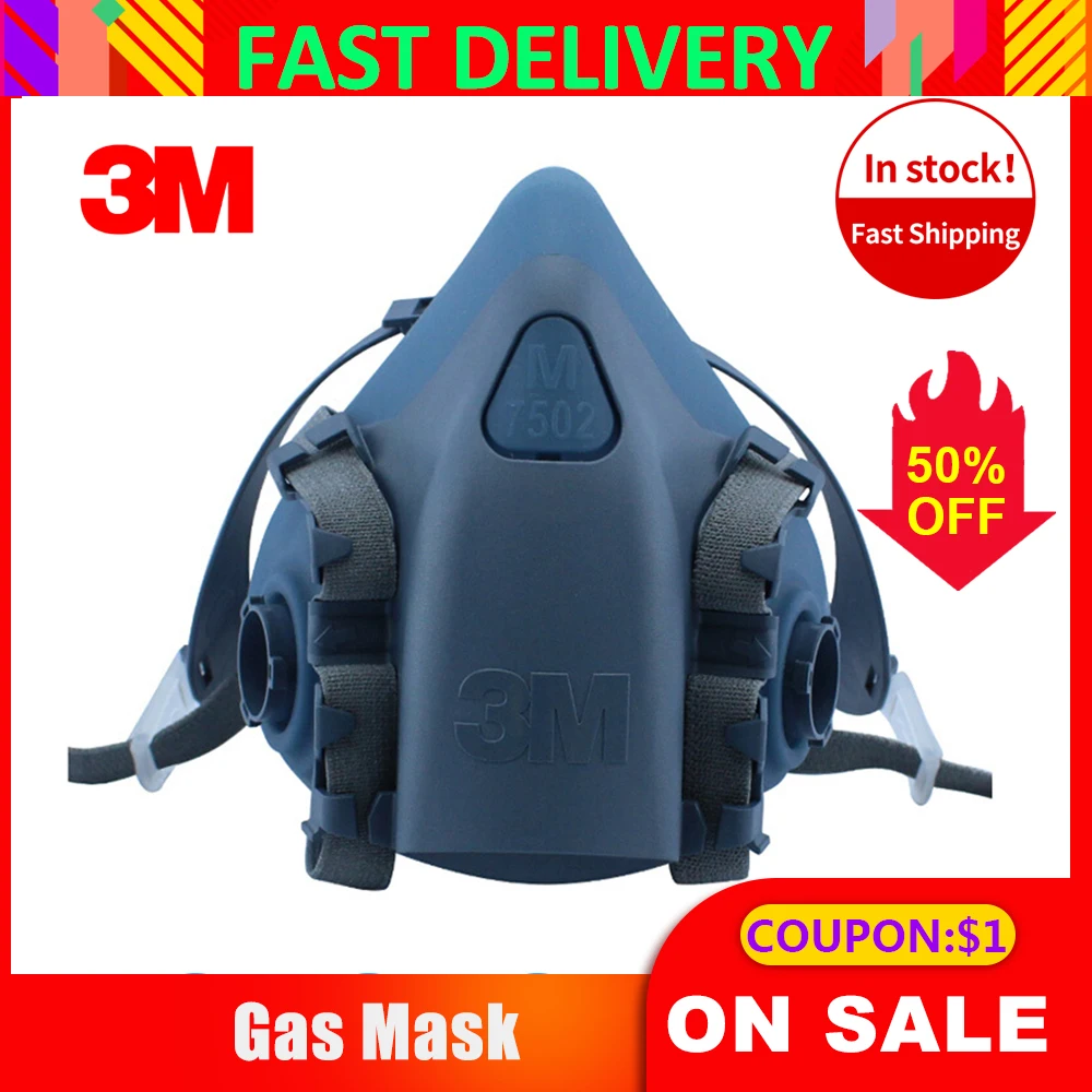 

3M 7502 Half Face Respirator Painting Spraying Gas Mask Chemcial Safety Work Gas Mask Proof Dust Facepiece Respirator Mask