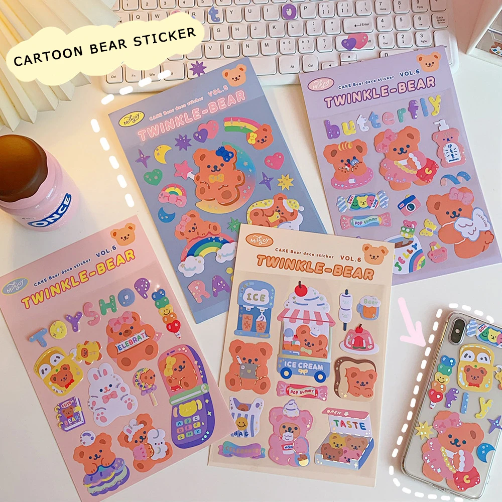 

Korean Ins Cartoon Bear Cute Stickers Labels Sealing Post It Mobile Phone Laptop Cup Diy Creative Decorative Sticker Stationery