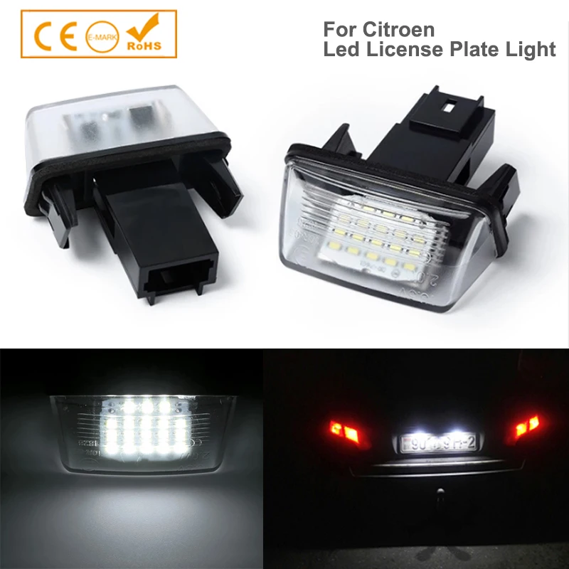 Pair LED License Number Plate Lights 6000K For Peugeot 207 307 406 Citroen C3 