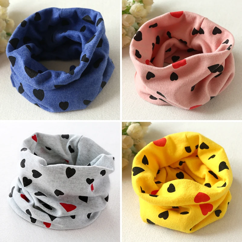 

Fashion Cotton Baby Scarf Love Heart Print Kids Bandana Clothes Autumn Winter Children Girls Boys O-ring Neck Collar Scarves