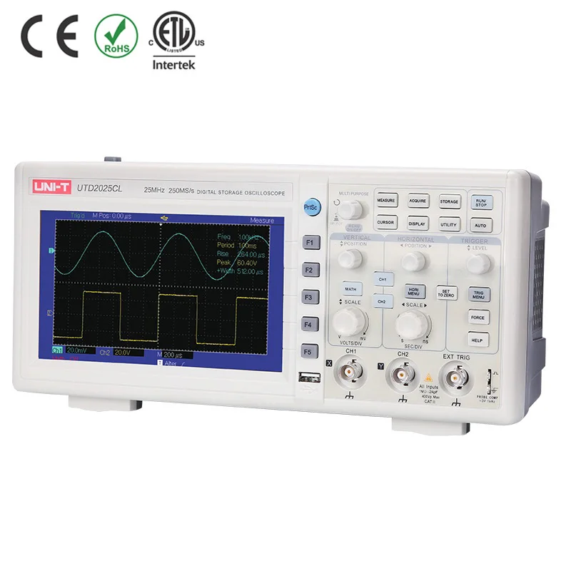 UNI-T UTD2025CL двухканальный цифровой осциллограф 25 МГц полоса пропускания 250 мс/с частота дискретизации