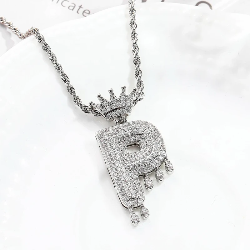 Хип-хоп, со льдом, Bling, кубическая Корона, циркон, 26 A-Z, буквы, ожерелья и подвески, цепочка для Мужчин, Ювелирные изделия, золото, серебро