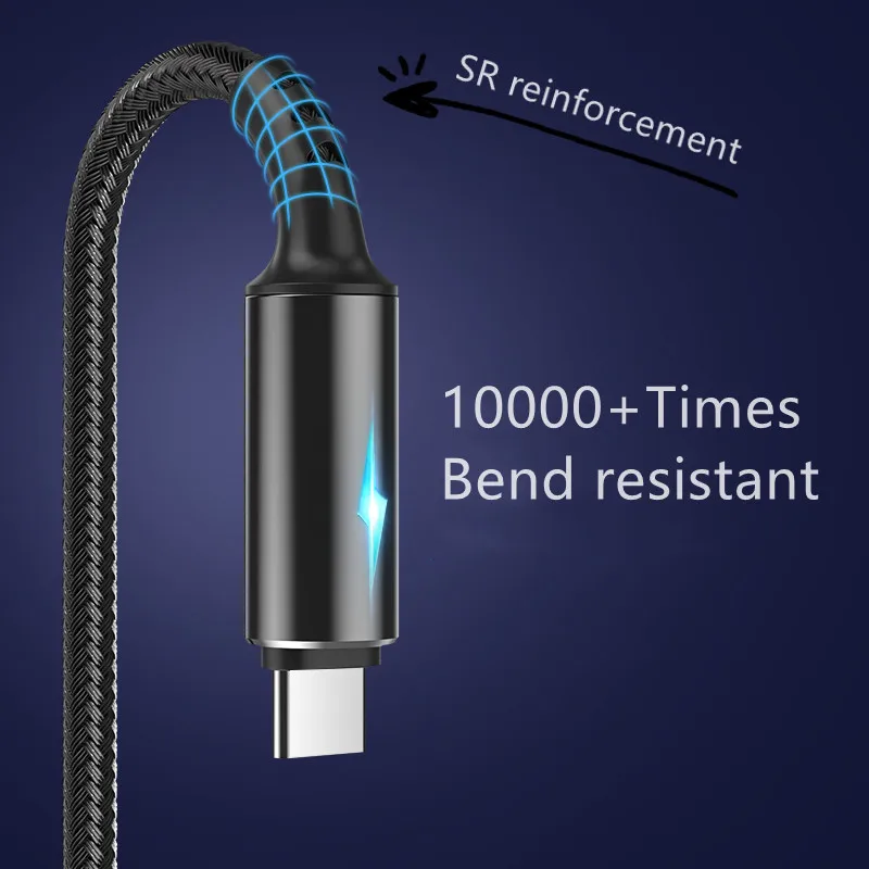 Светодиодный кабель Micro USB для быстрой зарядки 3.0 Внешнее зарядное устройство Android