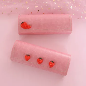 

New Fashion PU Leather Student Pink Strawberry Glasses Case Simple Anti-pressure Portable Protection Box
