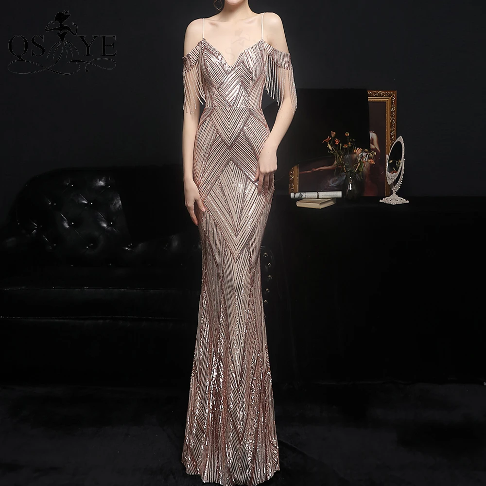 green emerald velvet dress Golden Sequin Gown main image 1