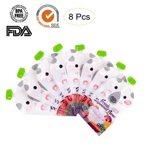 8pcs Baby Food Storage Pouch Portable BPA-Free Reusable Sealed Complementary Food Pouch Homemade Puree Pulp Storage Bag baby food storage containers portable food storage box food pouch