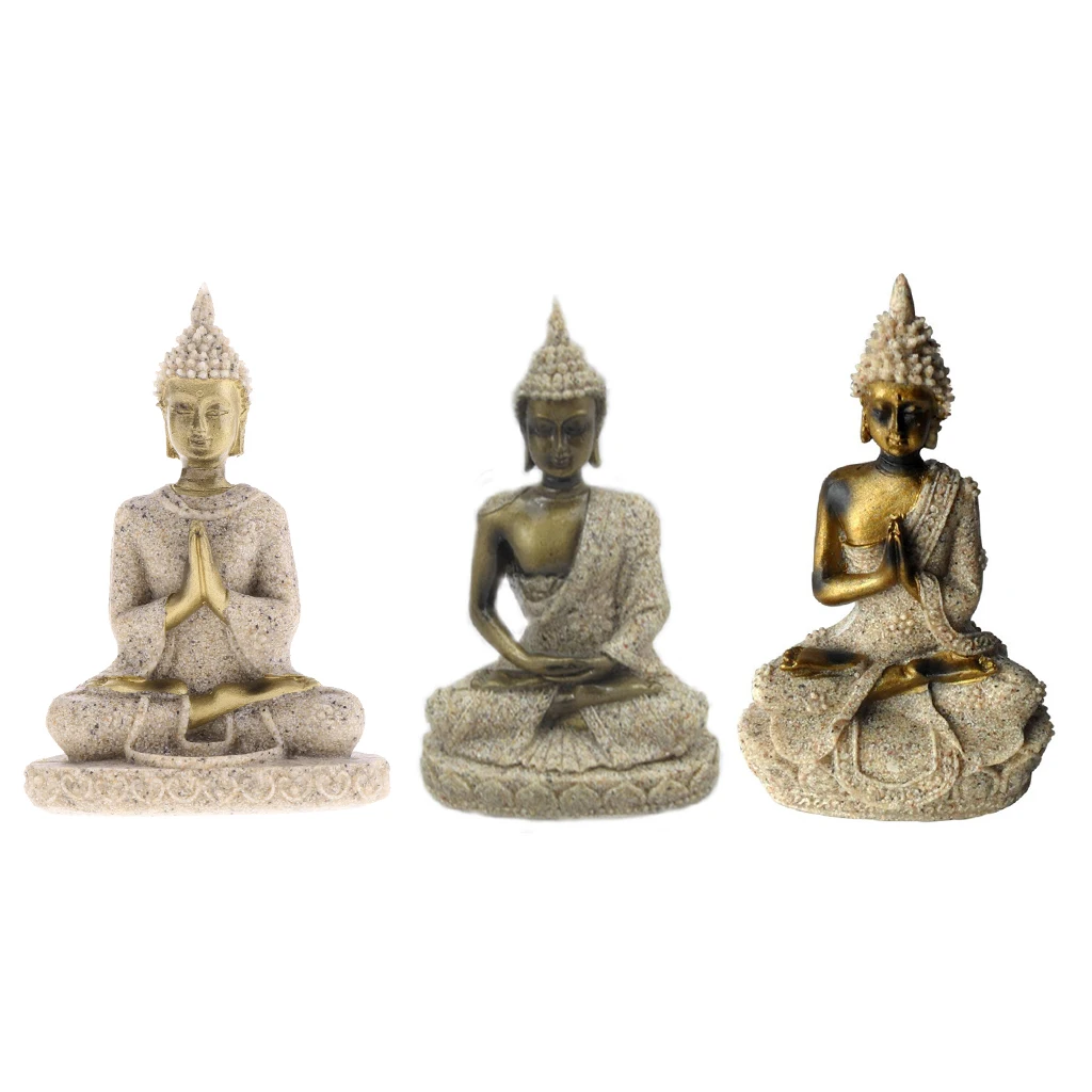 3 Pcs Sandstone Ganesha Buddha Statue Sculpture Handmade Figurine Seated Ganesh Buddha Buddhism Statue Buddha Handmade Figurine