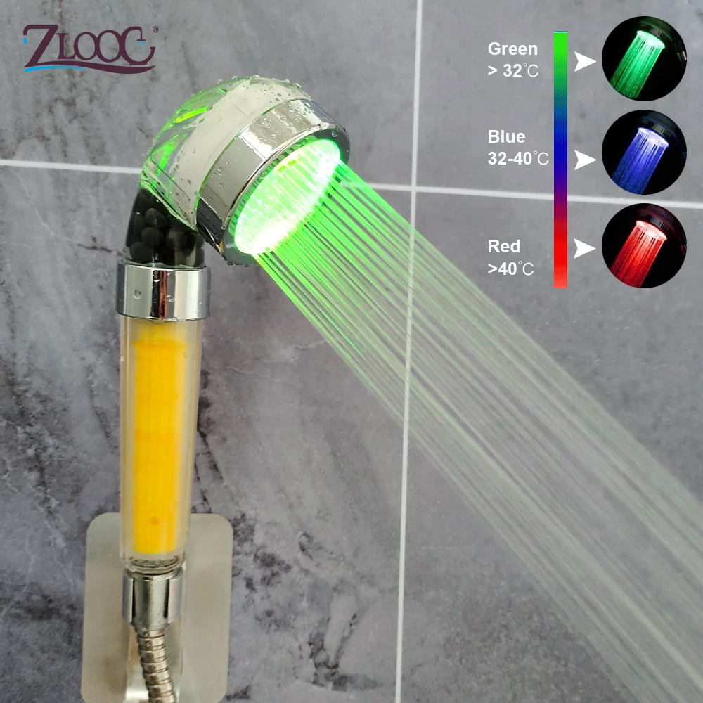 Zloog Bathroom Vitamin C Led Shower Head Mineral Balls Lemon Aroma Cartridge Filter SPA Shower