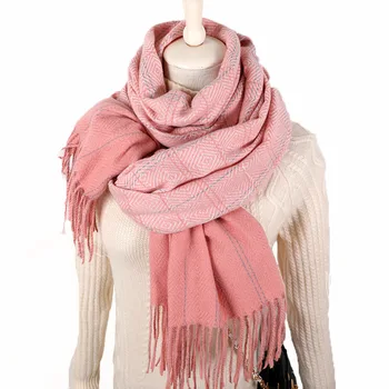 

2020 winter scarf for women shawls wrap fashion plaid warm thick cashmere scarves quality Tassel lady pashmina female bandana