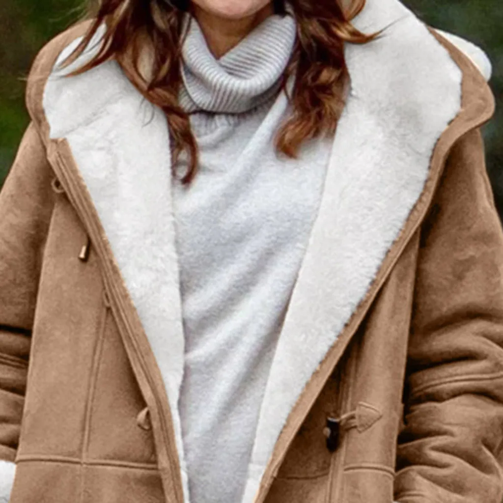 Женская зимняя куртка, плюшевая, размер, однотонное бархатное пальто с длинным рукавом, с роговой пряжкой, с карманом, пальто на молнии, куртки, повседневная верхняя одежда, пальто