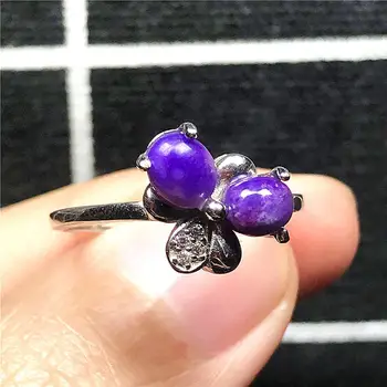 

6mm 100% Natural Purple Blue Sugilite Ring For Woman Man Anticancer Stone Beads Crystal Adjustable 925 Silver Ring Jewelry AAAAA