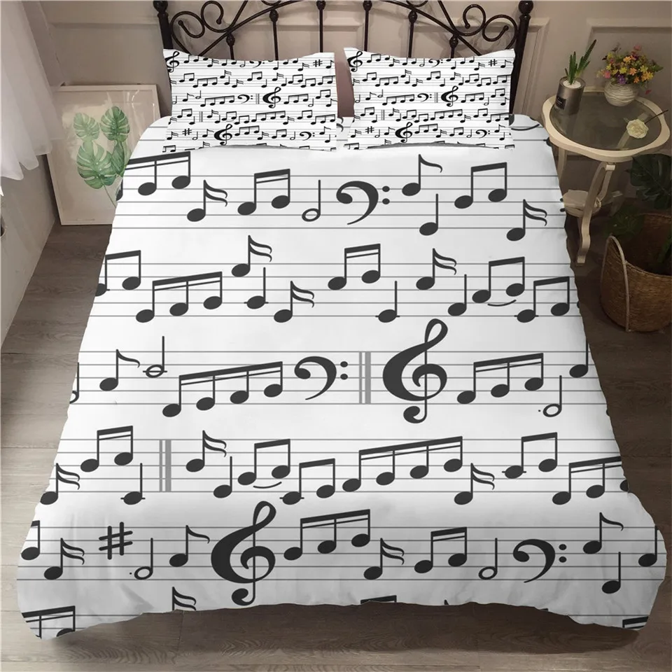3D Duvet Cover King Size With Music Printed Black Quilt Cover With Pillowcase Bed Room Linen Single Double Custom Bedding Set