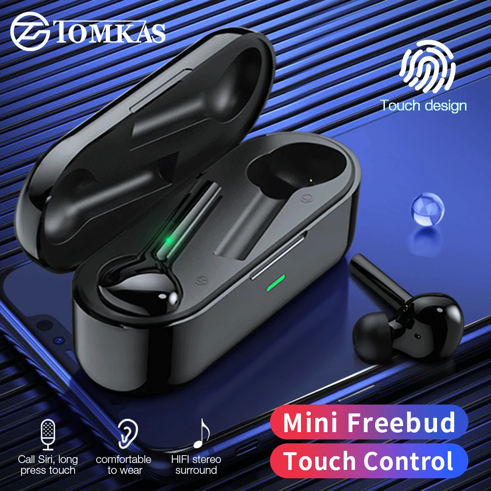 Offerte TOMKAS Freebud TWS Auricolari Bluetooth Senza Fili 5.0 Vero Auricolari Senza Fili Auricolare Stereo Bluetooth Cuffie con Il Mic per il Telefono