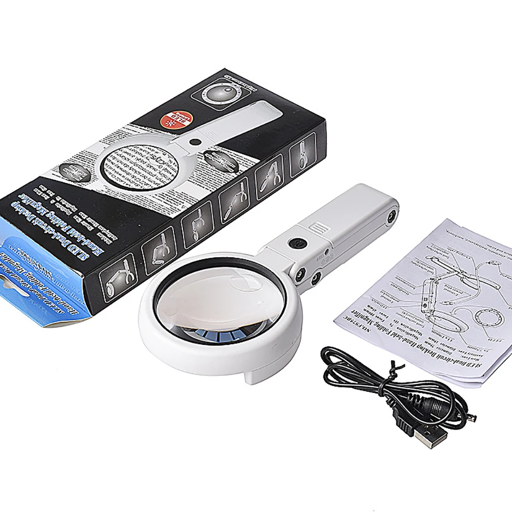 LED Magnifier Magnifying Glass Lamp 5X 11X 8 Foldable Super Bright