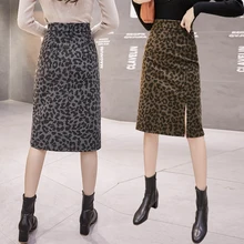 S-xl, сексуальная леопардовая юбка с завышенной талией и длиной до колена, Осень-зима, Корейская женская одежда, костюм