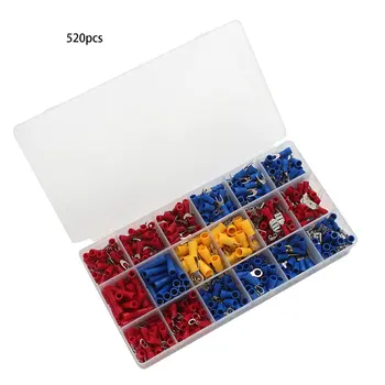 

520 Pcs Electrical Wire Terminals Assortment Set Insulated Crimp Connectors Spade Insulated Cord Pin End Terminal Kit