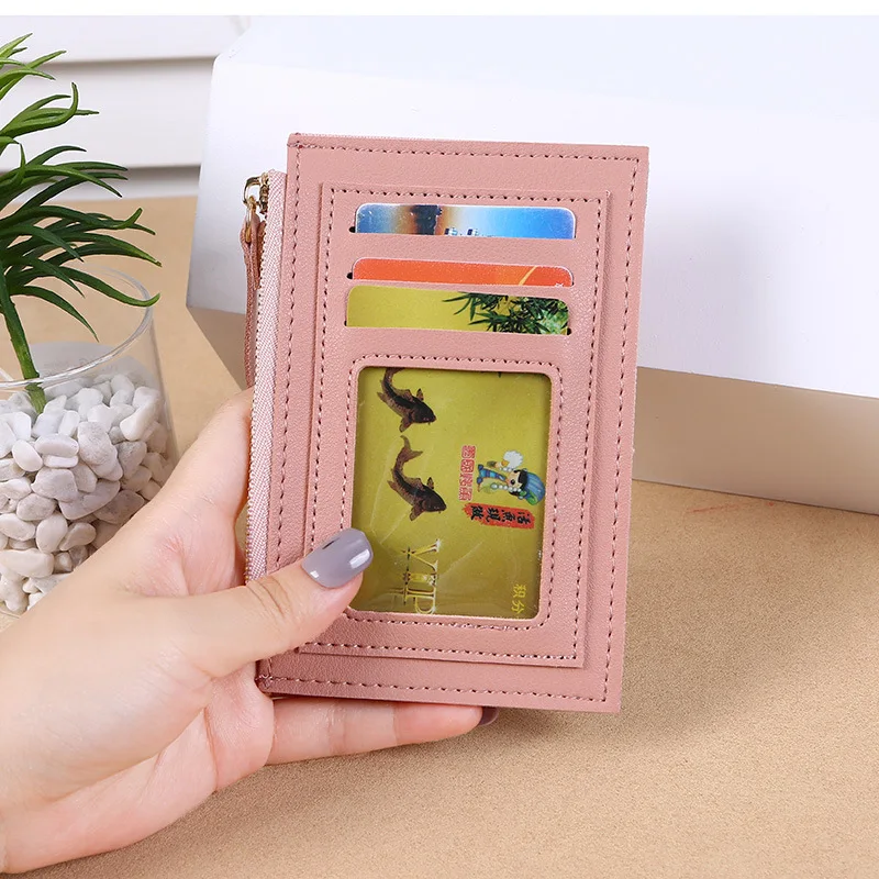 

PACGOTH New Simple Solid PU Leather Credit Card Holder Women Fashion Business Multi-Card Position Zipper Card Coin Purse Wallet