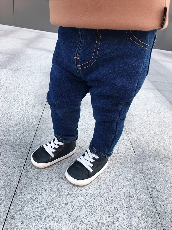Зимние Детские хлопковые вязаные теплые джинсы для малышей повседневные плотные джинсовые штаны для маленьких мальчиков и девочек от 0 до 5 лет От 0 до 5 лет