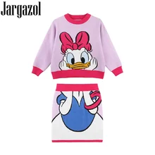 Зимняя детская одежда осенний Вязаный топ и юбка для маленьких девочек милый корейский комплект одежды для маленьких девочек с вышивкой в виде Дейзи Дак, костюм