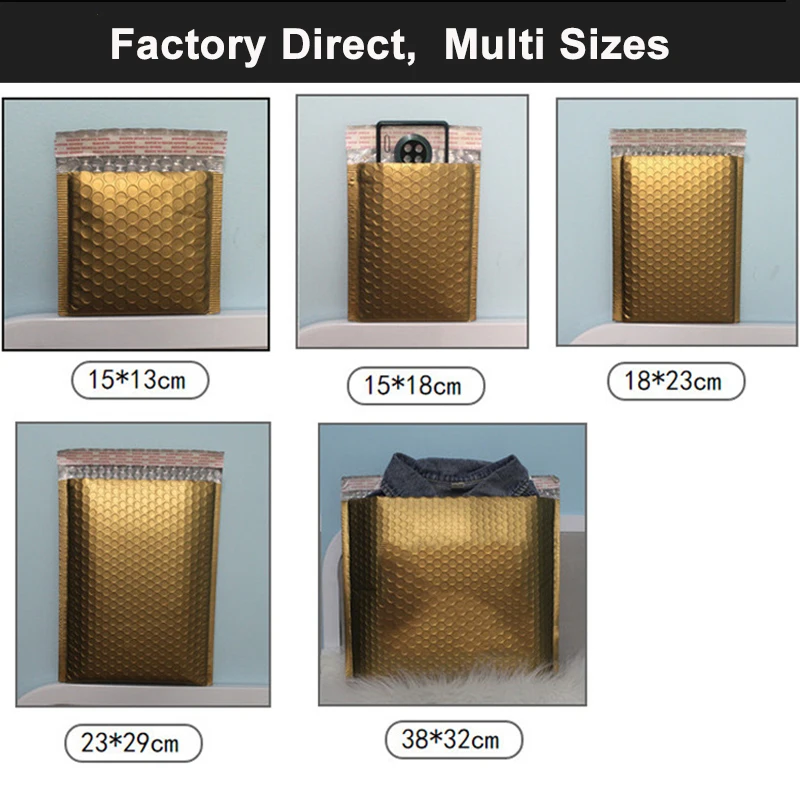 Gold Metallic Padded Envelopes Wedding Gift Bags Foil Postal Envelopes Padded Shipping Mailing 10PCS bubble mailers