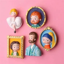 Famous Painting Refrigerator Magnet 3D Cartoon Resin Van Gogh Starry Sky Sunflower Pearl Girl Magnetic Sticker Refrigerator Deco