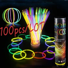 100 шт/Партия Светящиеся Палочки флуоресцентные светящиеся браслеты ожерелье неоновый яркий красочный светодиодный свет Свадьба вечеринка событие, фестиваль