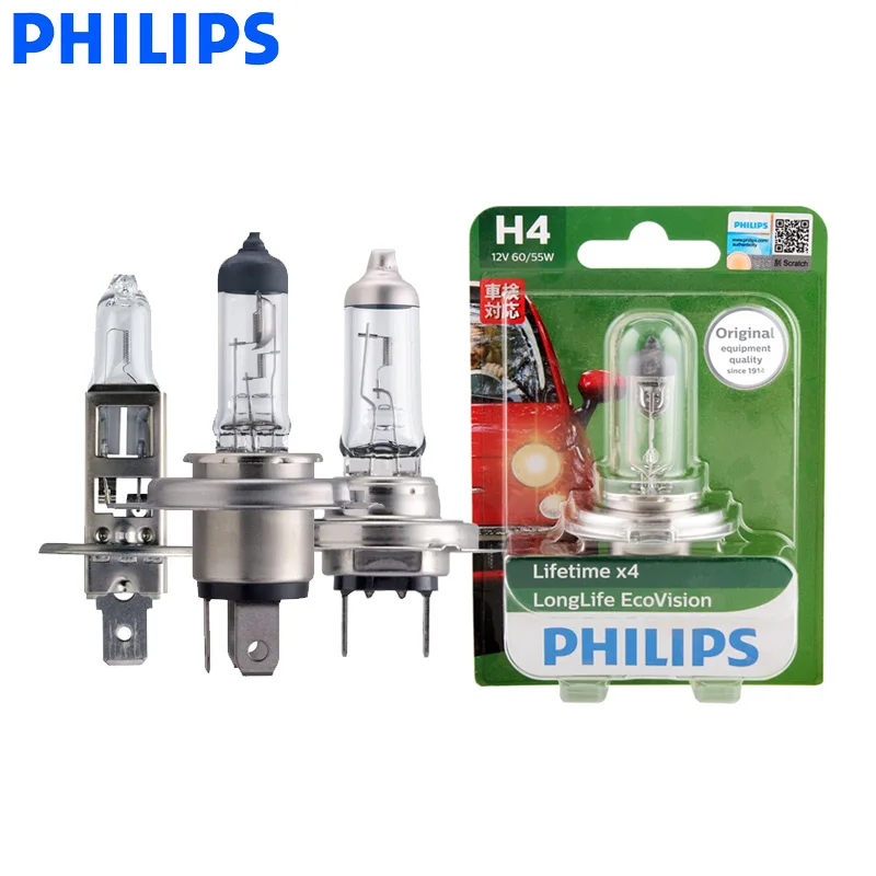 Philips H1 H4 H7 9003 12v Long Life Eco Vision More Long Lifetime Car  Halogen Head Light Original Auto Bulb Ece Genuine, 1x - Car Headlight Bulbs(halogen)  - AliExpress