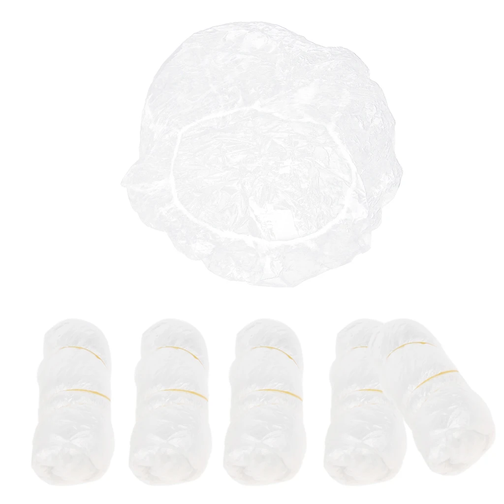 50 Pieces Disposable Shower Caps - Clear Waterproof Plastic Hair Caps for Women Hair Spa Salon Hotel Travel