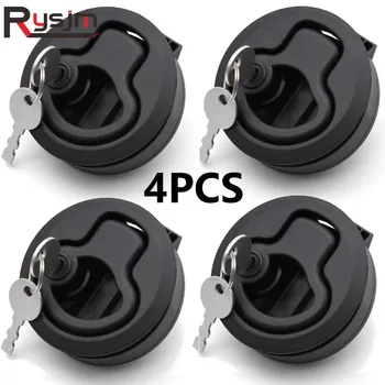 

4 Pieces Black 2inch Round Flush Pull Slam Latch Lift Slam Latch Hardware With Lock Key Kit For Boat RV Yacht Accessories