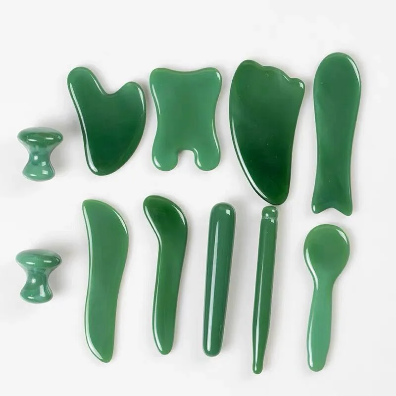 Natural Guasha Jade Boards For The Face Dark Green Crystal Plate Gua Sha Massage Tools Suit Facial Whole Body Beauty Health Kits