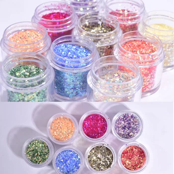 

1Bottle 0.2-3mm Chunky Holographic Glitter Powder 10Colors Shining Sugar Nail Glitter Sequins Chunky For Body/Face/Tattoo 10ml