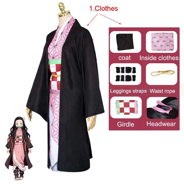 NEW Hot Anime Demon Slayer Kimetsu no Yaiba Kamado Nezuko Full Cosplay  Shoes Wig Tooth Mouth Stick Adult Woman Cosplay Costume same as the picture3