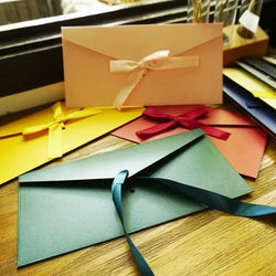 Enveloppes à ruban carte de vœux Kraft, 2 pièces, accessoires de papeterie pour Invitation de fête d'affaires d'anniversaire, fournitures scolaires et de bureau 
